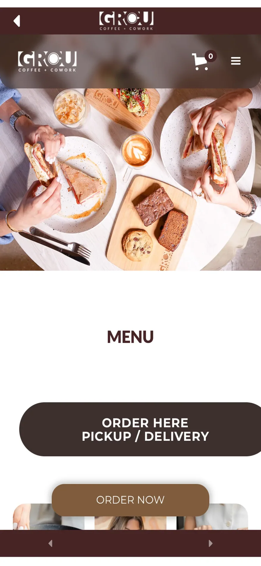 Menú en la app de GROU